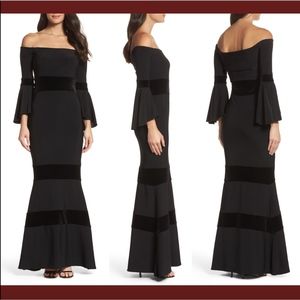 NWT Xscape‎ Velvet Trim Off Shoulder Mermaid Dress